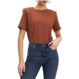 NWT Good American Strong Shoulder Tee in Tortoise Shell Size 2 Medium M Padded